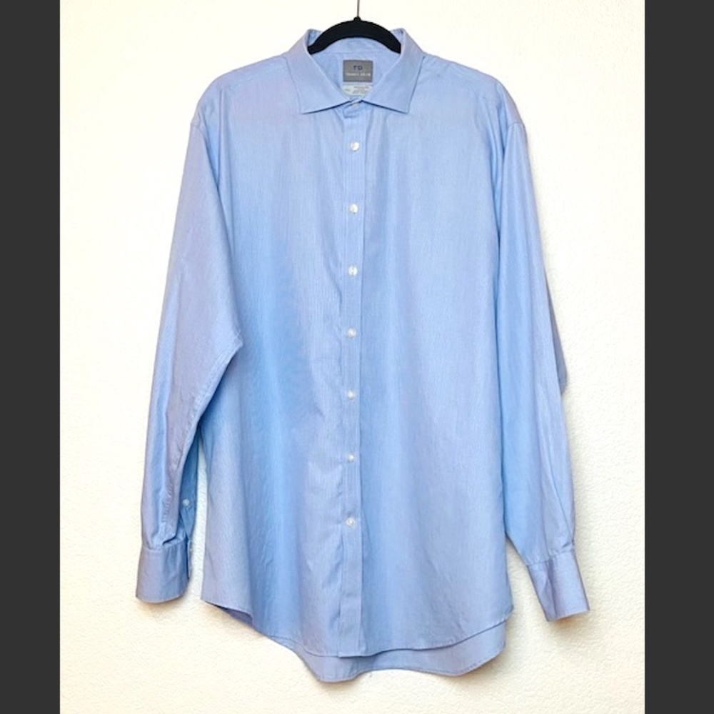 THOMAS DEAN Blue Check Long Sleeve Button Down Top